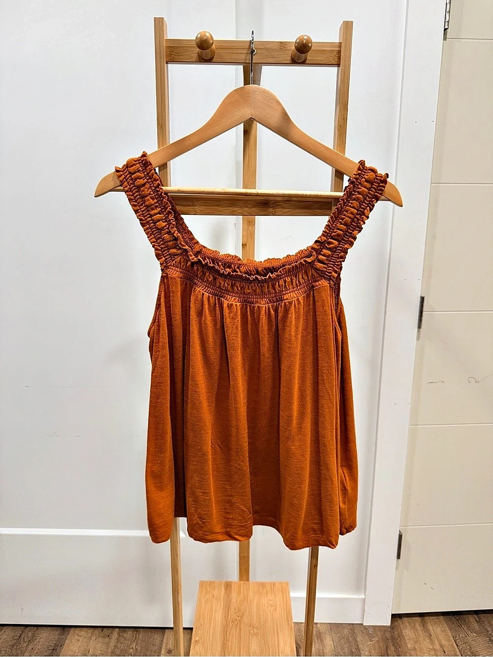 Anthropologie Smocked Strap Tank Top in Brown Size Med